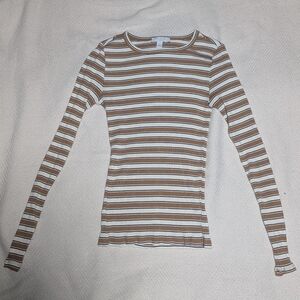 Ann Taylor Tan and White Striped Top